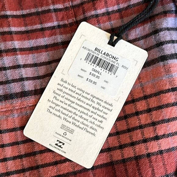NWT Billabong Men’s Coastline Flannel Shirt Rose Dust Size S - Picture 8 of 13